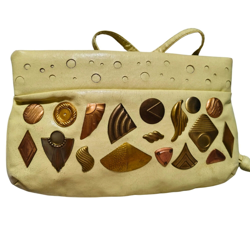 60s Upcycled Ralfeaux Pastel Yellow Convertible Clutch Crossbody Bag Cutout Dots